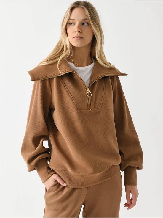 Varley Tops - VARLEY Vine Ottoman Half Zip Sweatshirt Size medium Camel